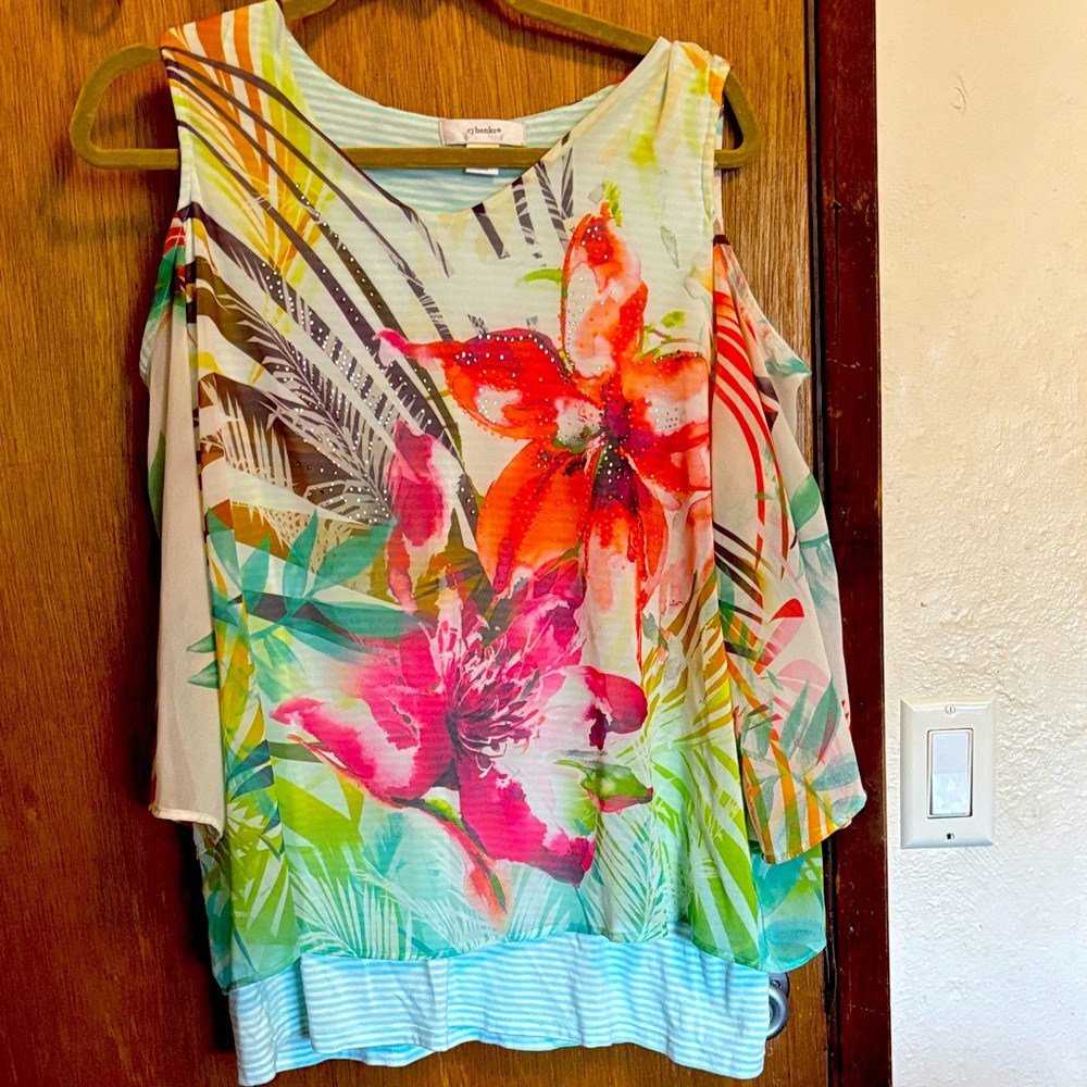 Christopher & Banks Vibrant Floral Cold Shoulder Blouse